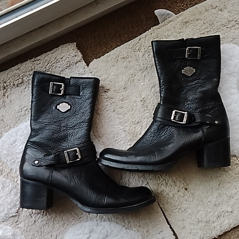 Harley Davidson Leather Buckle Boots 9 - Picture 11 of 16